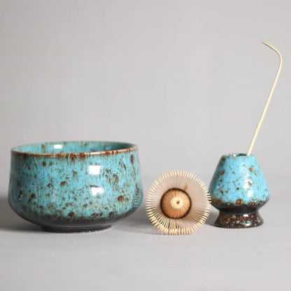 4-piece Matcha Bowl Porcelain Glaze Tea Set Japanese Tea Set Traditional Handmade Tea Tools  Japanese Tea Culture Gift Sets