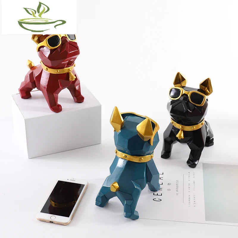 French Bulldog Statues Home Decor Geometry Cute Dog with Glasses Nordic Style Cabinet Ornaments Resin Crafts Christmas Gift