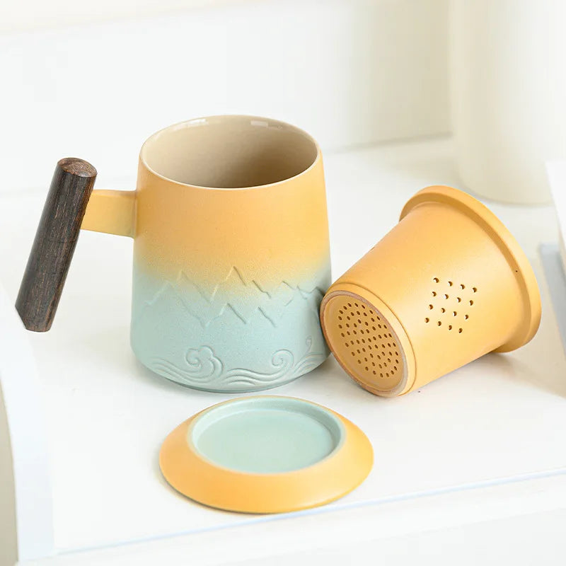 400ML Creative Tea Separation Cup Gradient Ceramic Mug Office Cup Tea Cup Personal Cup Retro Coffee Cup Tea For Milk Drinkware