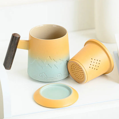 400ML Creative Tea Separation Cup Gradient Ceramic Mug Office Cup Tea Cup Personal Cup Retro Coffee Cup Tea For Milk Drinkware