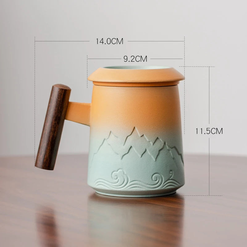 400ML Creative Tea Separation Cup Gradient Ceramic Mug Office Cup Tea Cup Personal Cup Retro Coffee Cup Tea For Milk Drinkware