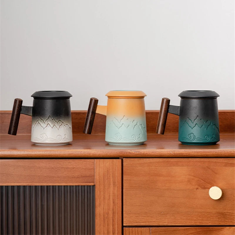 400ML Creative Tea Separation Cup Gradient Ceramic Mug Office Cup Tea Cup Personal Cup Retro Coffee Cup Tea For Milk Drinkware
