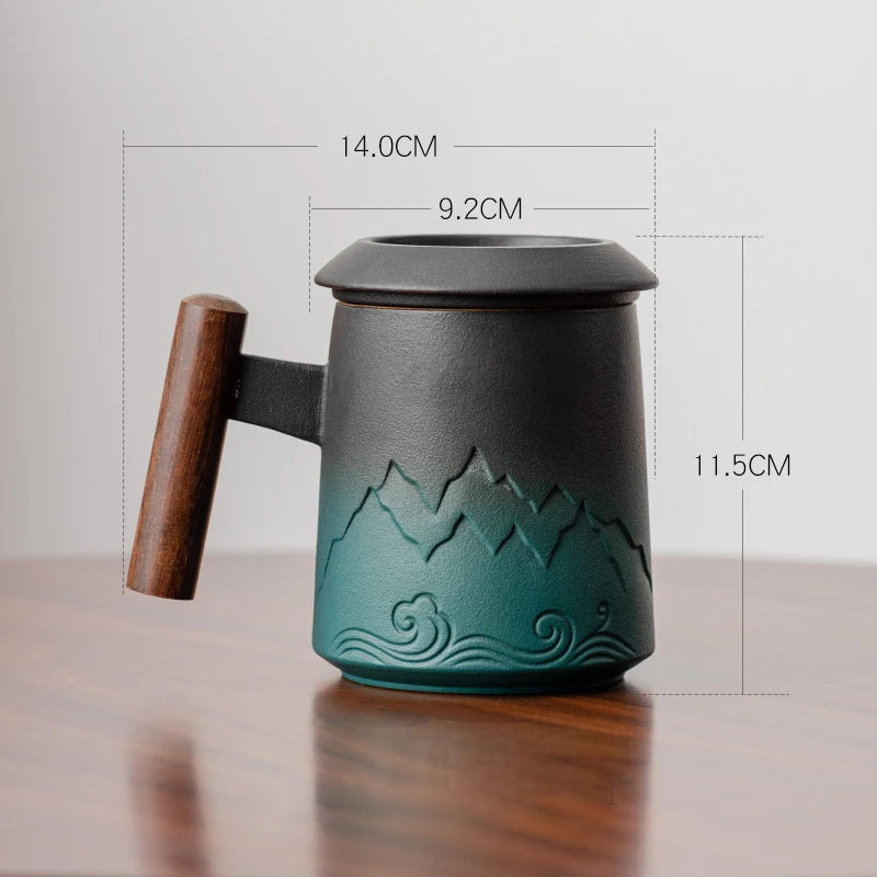 400ML Creative Tea Separation Cup Gradient Ceramic Mug Office Cup Tea Cup Personal Cup Retro Coffee Cup Tea For Milk Drinkware