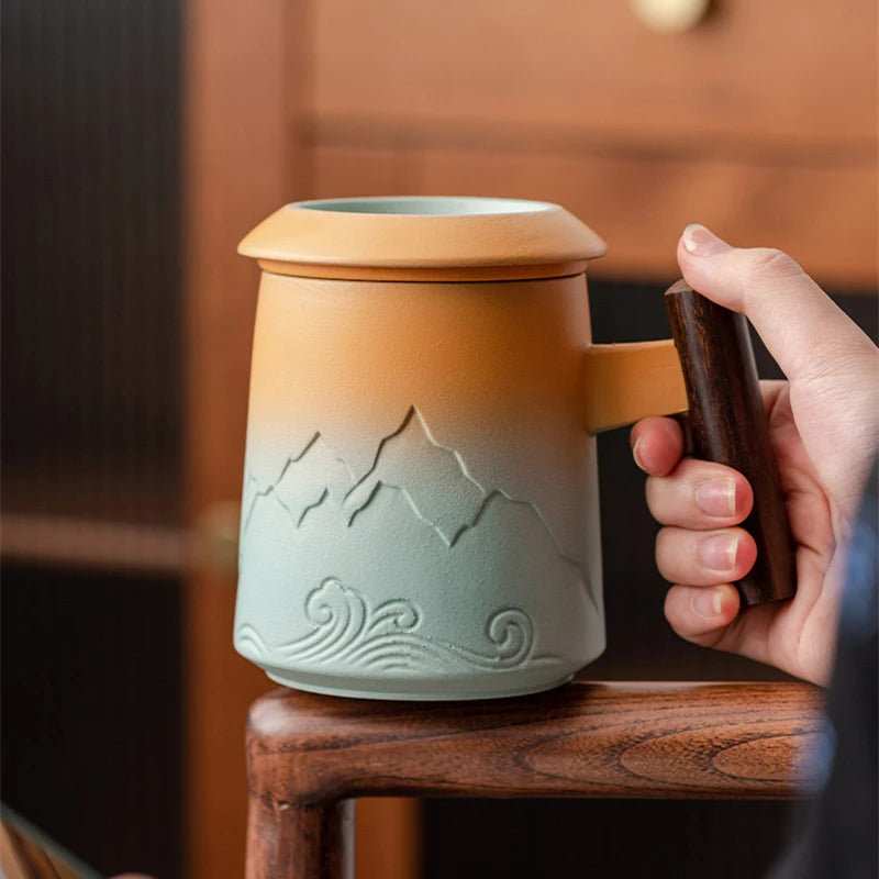 400ML Creative Tea Separation Cup Gradient Ceramic Mug Office Cup Tea Cup Personal Cup Retro Coffee Cup Tea For Milk Drinkware