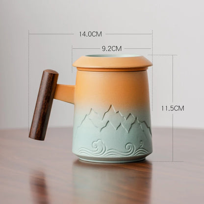 400ML Creative Tea Separation Cup Gradient Ceramic Mug Office Cup Tea Cup Personal Cup Retro Coffee Cup Tea For Milk Drinkware