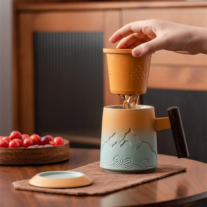 400ML Creative Tea Separation Cup Gradient Ceramic Mug Office Cup Tea Cup Personal Cup Retro Coffee Cup Tea For Milk Drinkware