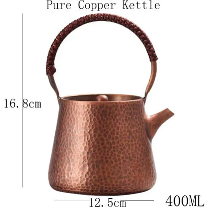 400ML Handmade Teapot Tea Kettle Hammered Handmade Retro Pot Pure Copper Teaware