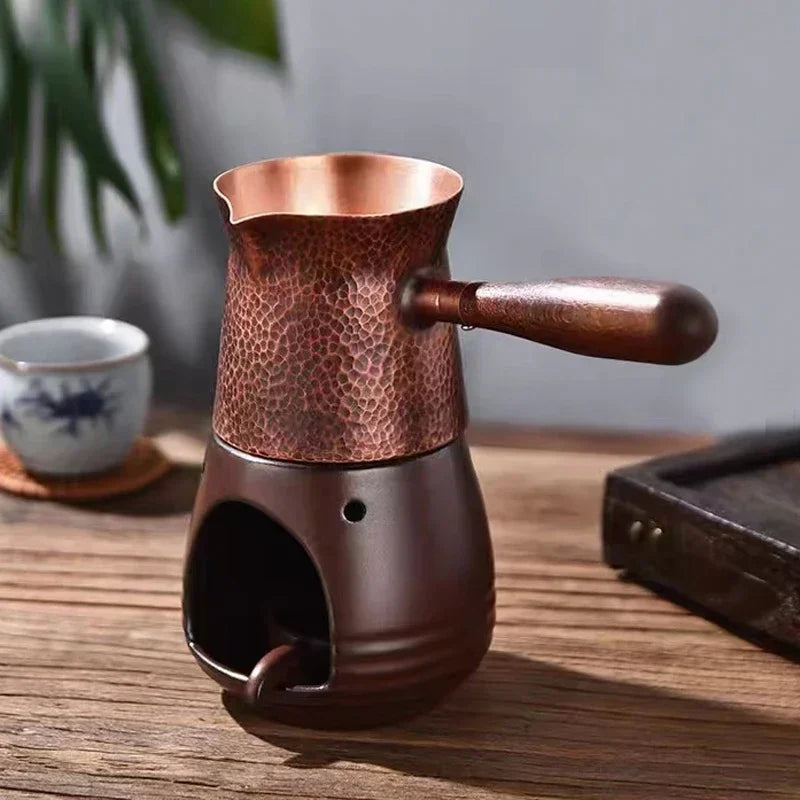 400ML Pure Copper Pitcher Jug Tea Pot With Wooden Handle Kettles Hammer Handcraft  Drinkware