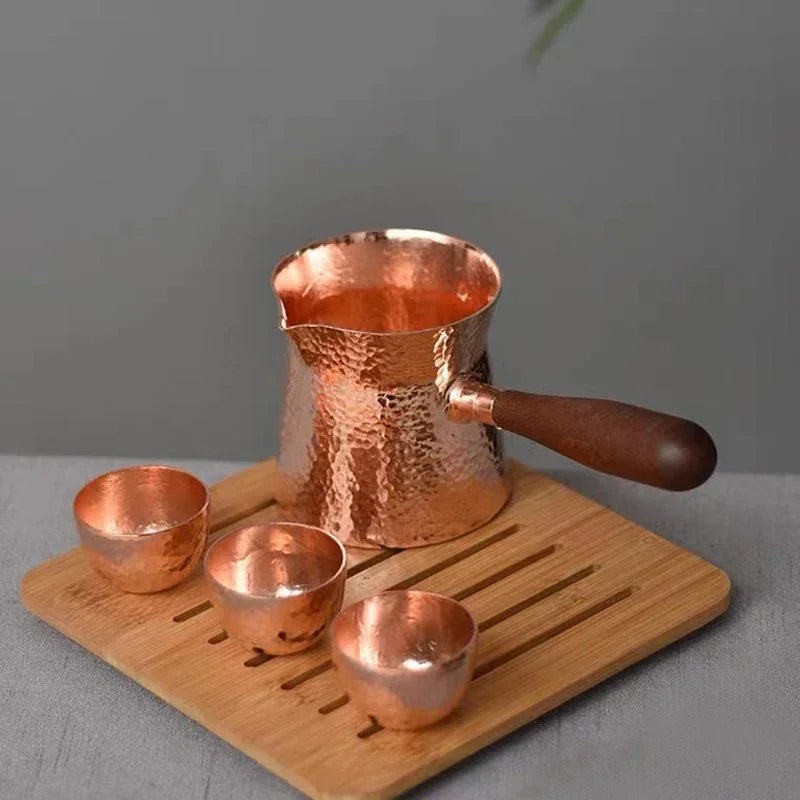 400ML Pure Copper Pitcher Jug Tea Pot With Wooden Handle Kettles Hammer Handcraft  Drinkware