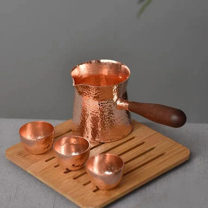 400ML Pure Copper Pitcher Jug Tea Pot With Wooden Handle Kettles Hammer Handcraft  Drinkware