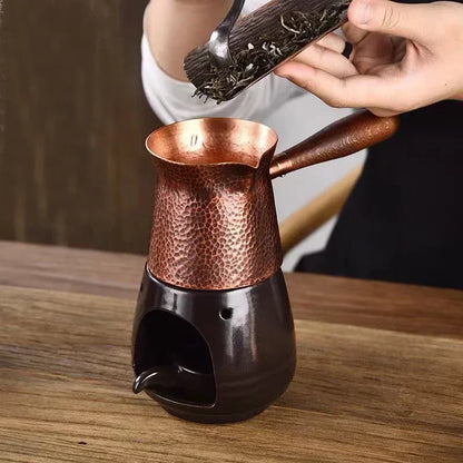 400ML Pure Copper Pitcher Jug Tea Pot With Wooden Handle Kettles Hammer Handcraft  Drinkware