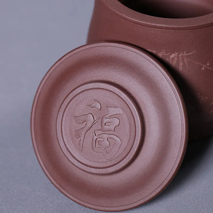 400ML Yixing Clay Teacup with Filter Master Handcrafted Luxury Household Office Tea Infuser Kettle Hand-carved Ancient Texts