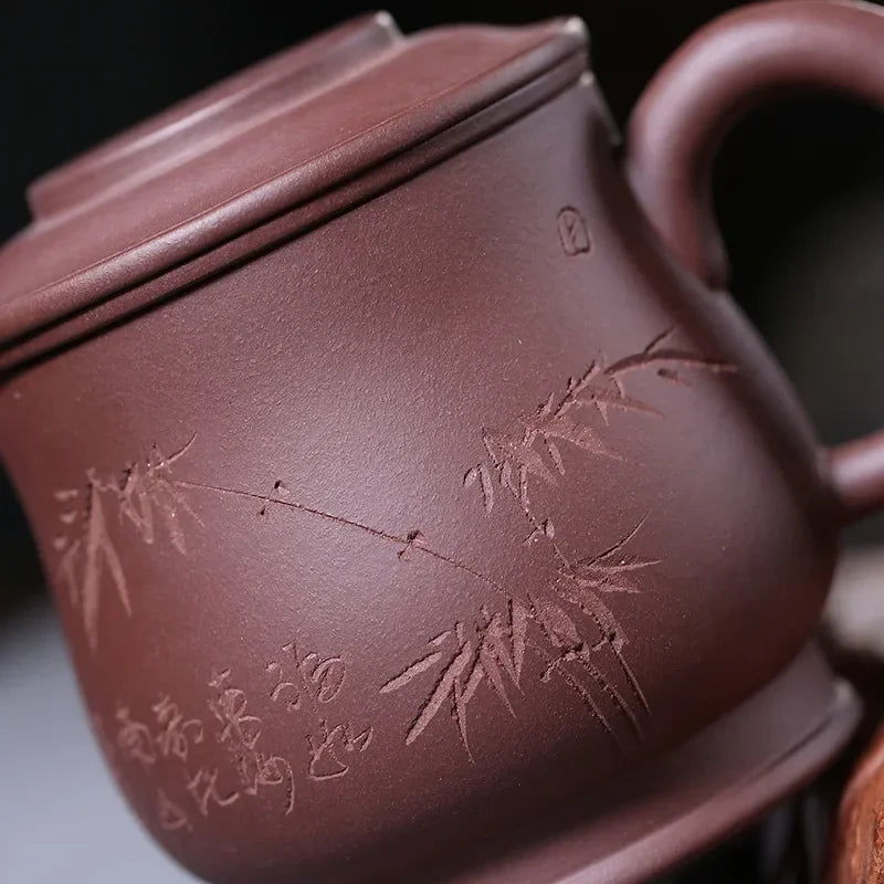 400ML Yixing Clay Teacup with Filter Master Handcrafted Luxury Household Office Tea Infuser Kettle Hand-carved Ancient Texts