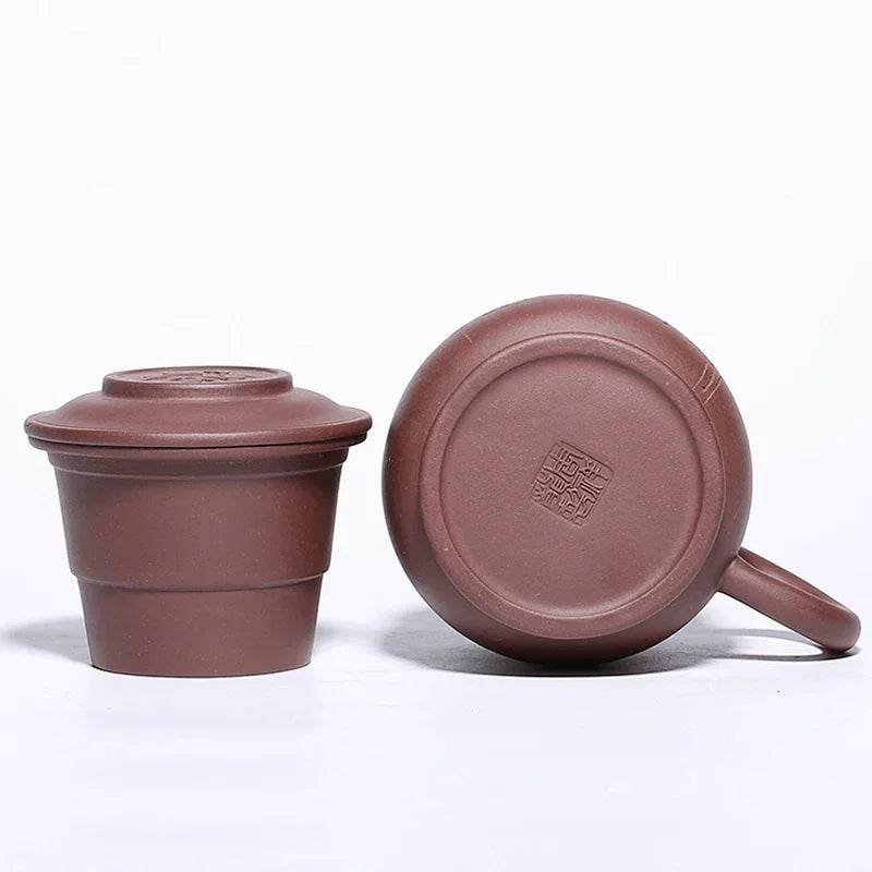 400ML Yixing Clay Teacup with Filter Master Handcrafted Luxury Household Office Tea Infuser Kettle Hand-carved Ancient Texts