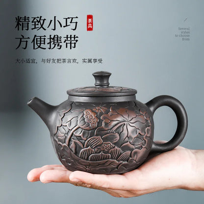 400cc Purple Pottery Relief Fengming Pot Half-Handmade Large Capacity Teapot Purple Clay Pot Single Teapot Xi Shi Pot