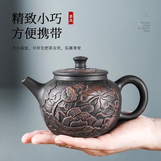 400cc Purple Pottery Relief Fengming Pot Half-Handmade Large Capacity Teapot Purple Clay Pot Single Teapot Xi Shi Pot