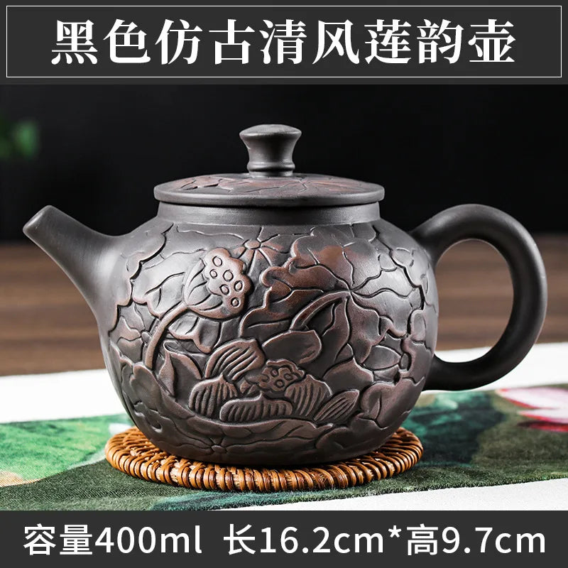400cc Purple Pottery Relief Fengming Pot Half-Handmade Large Capacity Teapot Purple Clay Pot Single Teapot Xi Shi Pot