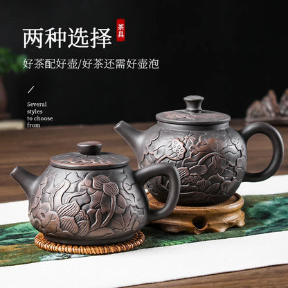400cc Purple Pottery Relief Fengming Pot Half-Handmade Large Capacity Teapot Purple Clay Pot Single Teapot Xi Shi Pot