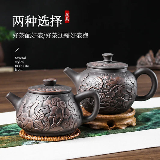 400cc Purple Pottery Relief Fengming Pot Half-Handmade Large Capacity Teapot Purple Clay Pot Single Teapot Xi Shi Pot