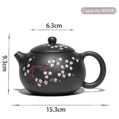 400ml Classic Yixing Purple Clay Teapot Raw Ore Black Mud Xishi Tea Pot Zisha High Capacity Plum Bossom Tea Kettle Home Tea Set