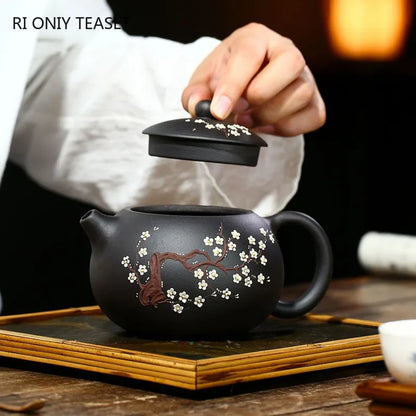 400ml Classic Yixing Purple Clay Teapot Raw Ore Black Mud Xishi Tea Pot Zisha High Capacity Plum Bossom Tea Kettle Home Tea Set