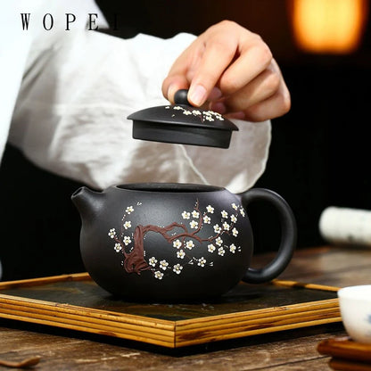 400ml Classic Yixing Purple Clay Teapot Raw Ore Black Mud Xishi Tea Pot Zisha High Capacity Plum Bossom Tea Kettle Home Tea Set