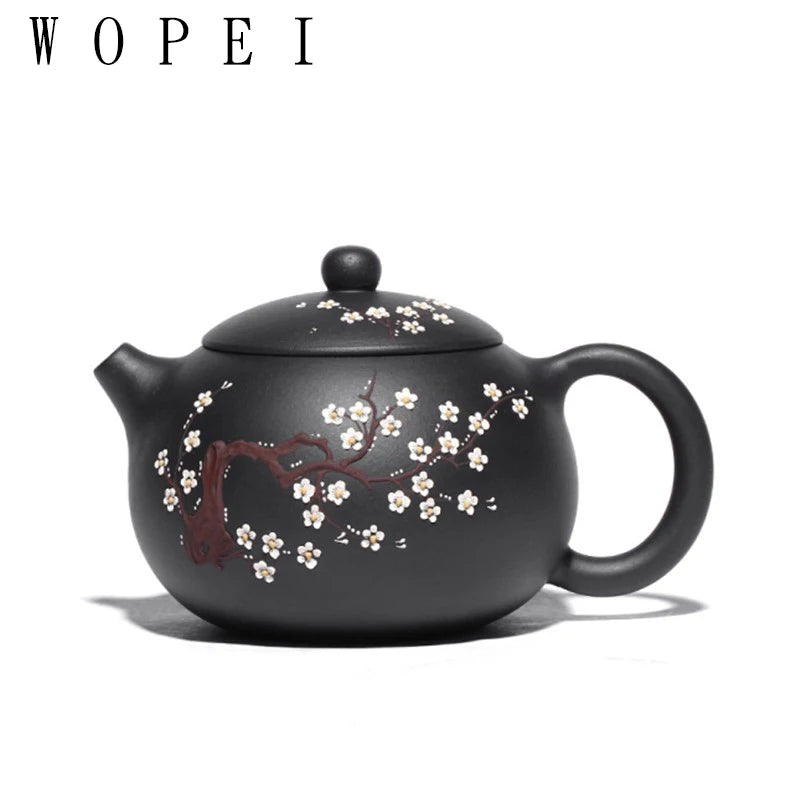 400ml Classic Yixing Purple Clay Teapot Raw Ore Black Mud Xishi Tea Pot Zisha High Capacity Plum Bossom Tea Kettle Home Tea Set
