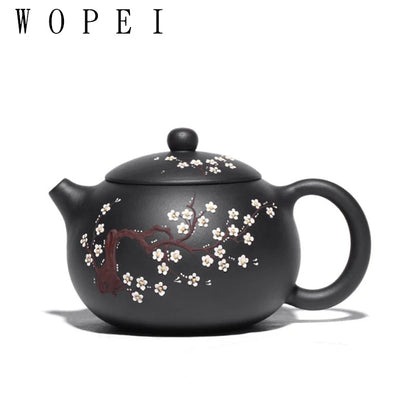 400ml Classic Yixing Purple Clay Teapot Raw Ore Black Mud Xishi Tea Pot Zisha High Capacity Plum Bossom Tea Kettle Home Tea Set