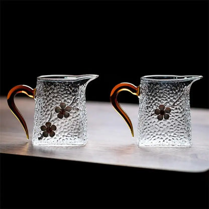 400ml Heat Resistant Glass Teapot with Handle and 3D Plum Flower Teacup Transparent Hammer Pattern Drinkware