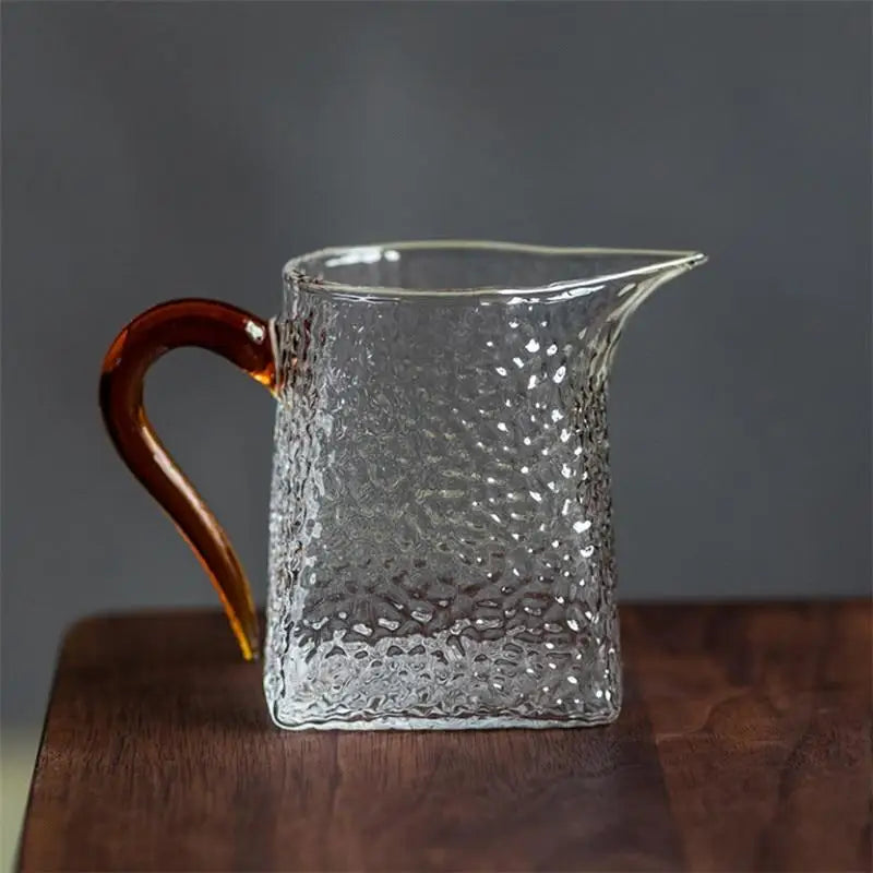 400ml Heat Resistant Glass Teapot with Handle and 3D Plum Flower Teacup Transparent Hammer Pattern Drinkware