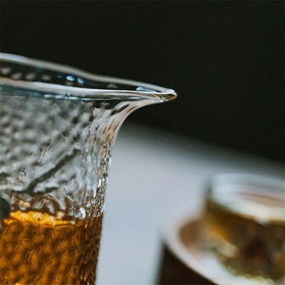 400ml Heat Resistant Glass Teapot with Handle and 3D Plum Flower Teacup Transparent Hammer Pattern Drinkware