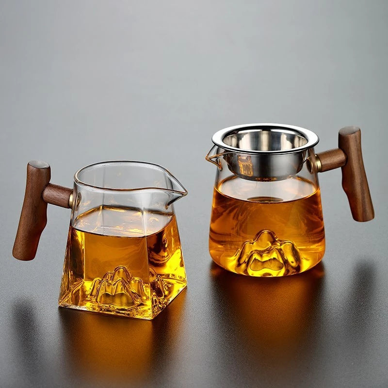 400ml Square Glass Justice Cup Heat-resistant Thickened Tea Divider Tea Filter Japanese Justice Cup with Wood Handle Drinkware