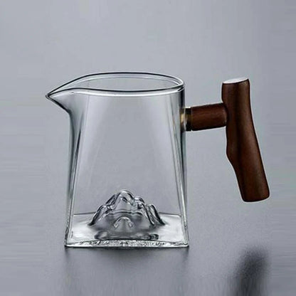 400ml Square Glass Justice Cup Heat-resistant Thickened Tea Divider Tea Filter Japanese Justice Cup with Wood Handle Drinkware