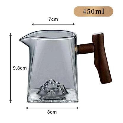 400ml Square Glass Justice Cup Heat-resistant Thickened Tea Divider Tea Filter Japanese Justice Cup with Wood Handle Drinkware