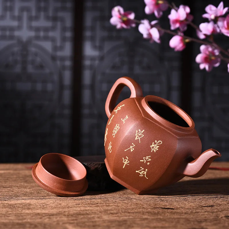 400ml Yixing Purple Clay Teapot Genuine Full Manual Qingshui Mud Painted Six Parties Tea Pot Kung Fu Tea Kettle Free Shipping