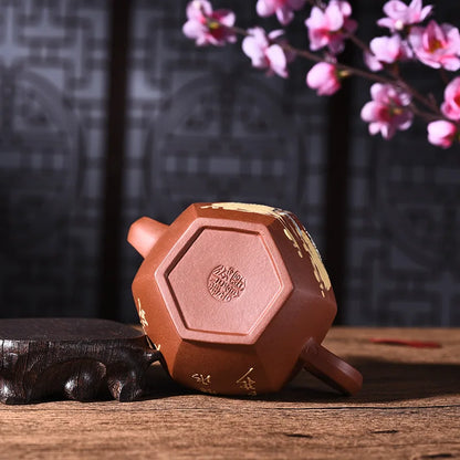 400ml Yixing Purple Clay Teapot Genuine Full Manual Qingshui Mud Painted Six Parties Tea Pot Kung Fu Tea Kettle Free Shipping