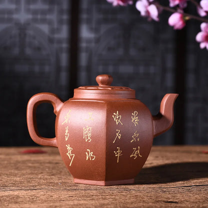 400ml Yixing Purple Clay Teapot Genuine Full Manual Qingshui Mud Painted Six Parties Tea Pot Kung Fu Tea Kettle Free Shipping