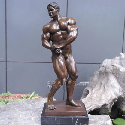 40CM large HOME OFFICE Living Room WINE BAR TOP COOL Ornament art MAN MALE ART Fitness Bronze carving art Sculpture statue