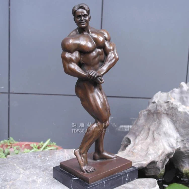 40CM large HOME OFFICE Living Room WINE BAR TOP COOL Ornament art MAN MALE ART Fitness Bronze carving art Sculpture statue
