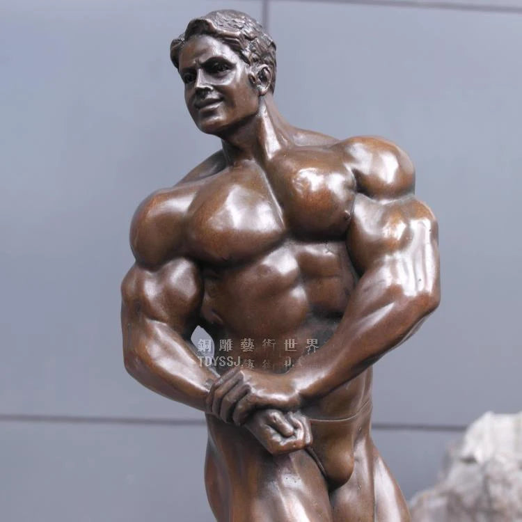 40CM large HOME OFFICE Living Room WINE BAR TOP COOL Ornament art MAN MALE ART Fitness Bronze carving art Sculpture statue
