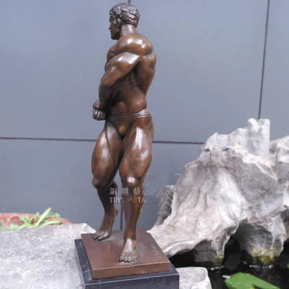 40CM large HOME OFFICE Living Room WINE BAR TOP COOL Ornament art MAN MALE ART Fitness Bronze carving art Sculpture statue
