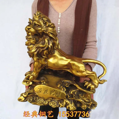 40CM large Huge OFFICE Porch lobby TOP COOL  efficacious Mascot thriving business copper GOLDEN Lion FENG SHUI ART statue