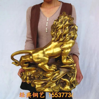 40CM large Huge OFFICE Porch lobby TOP COOL  efficacious Mascot thriving business copper GOLDEN Lion FENG SHUI ART statue