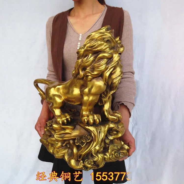40CM large Huge OFFICE Porch lobby TOP COOL  efficacious Mascot thriving business copper GOLDEN Lion FENG SHUI ART statue