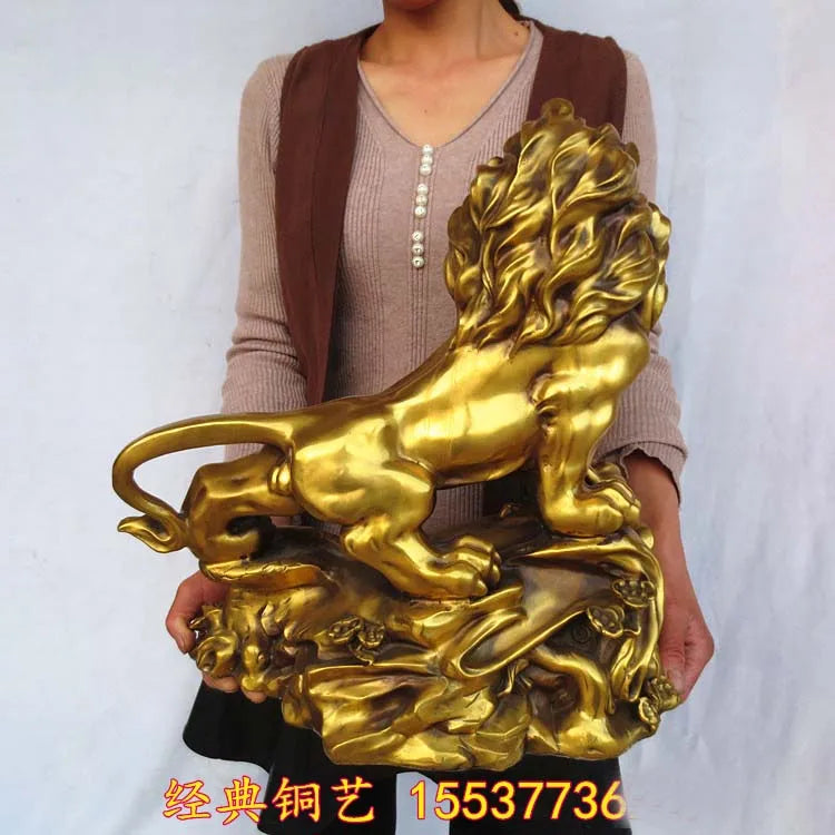 40CM large Huge OFFICE Porch lobby TOP COOL  efficacious Mascot thriving business copper GOLDEN Lion FENG SHUI ART statue