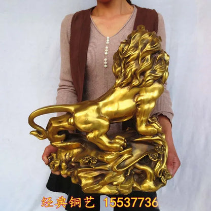 40CM large Huge OFFICE Porch lobby TOP COOL  efficacious Mascot thriving business copper GOLDEN Lion FENG SHUI ART statue