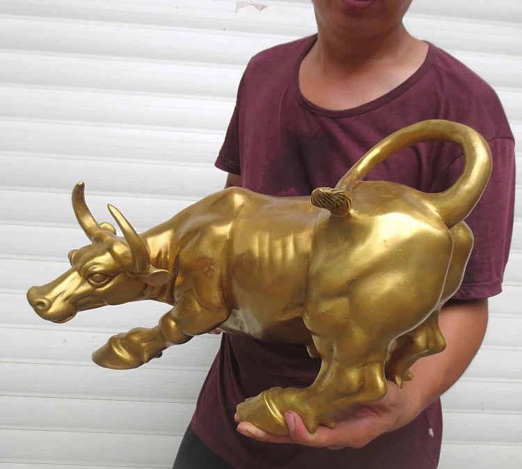 40CM large  office home shop company Porch lobby thriving business Money Drawing Mascot# gold cattle bull FENG SHUI Brass statue