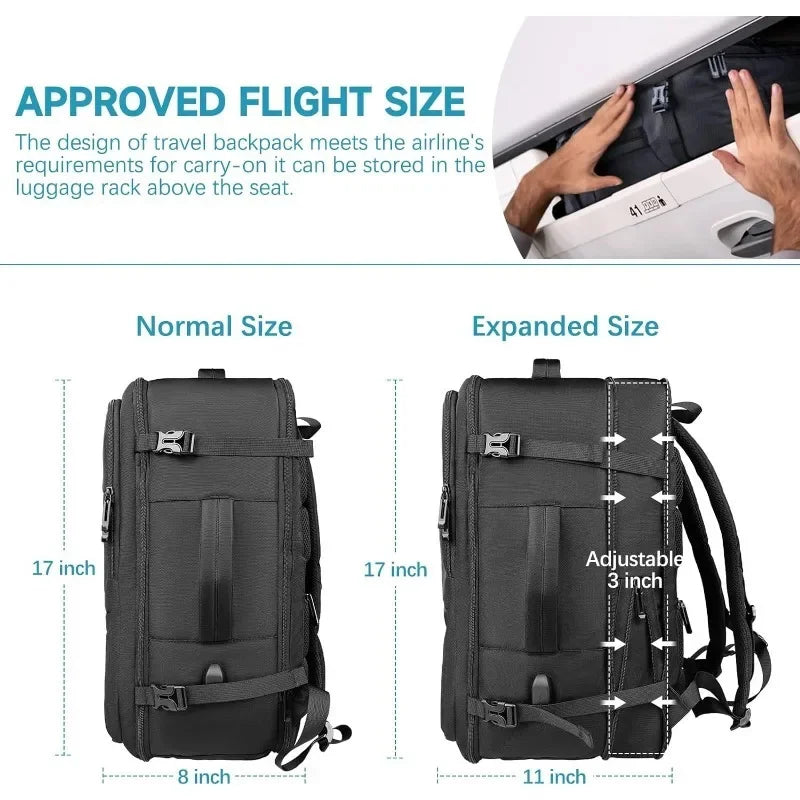40L Flight Approved Waterproof Business Weekend Suitcase Luggage Large Backpack Fits 17.3 Inch Laptop Men