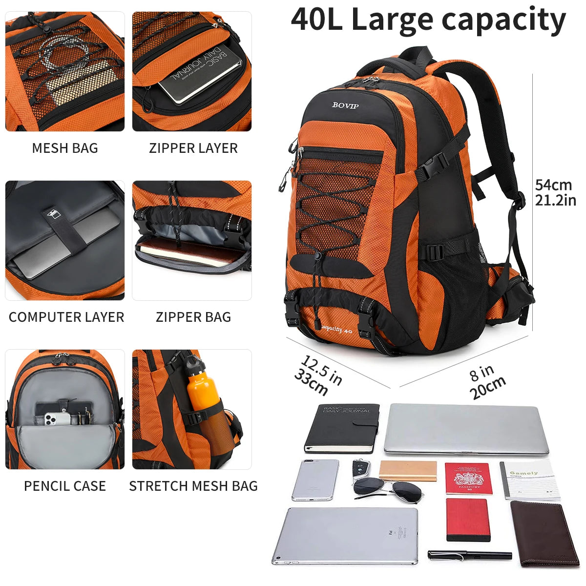 40L Hiking Backpack Waterproof Lightweight Daypack Travel Sports Camping Backpack for Men Women