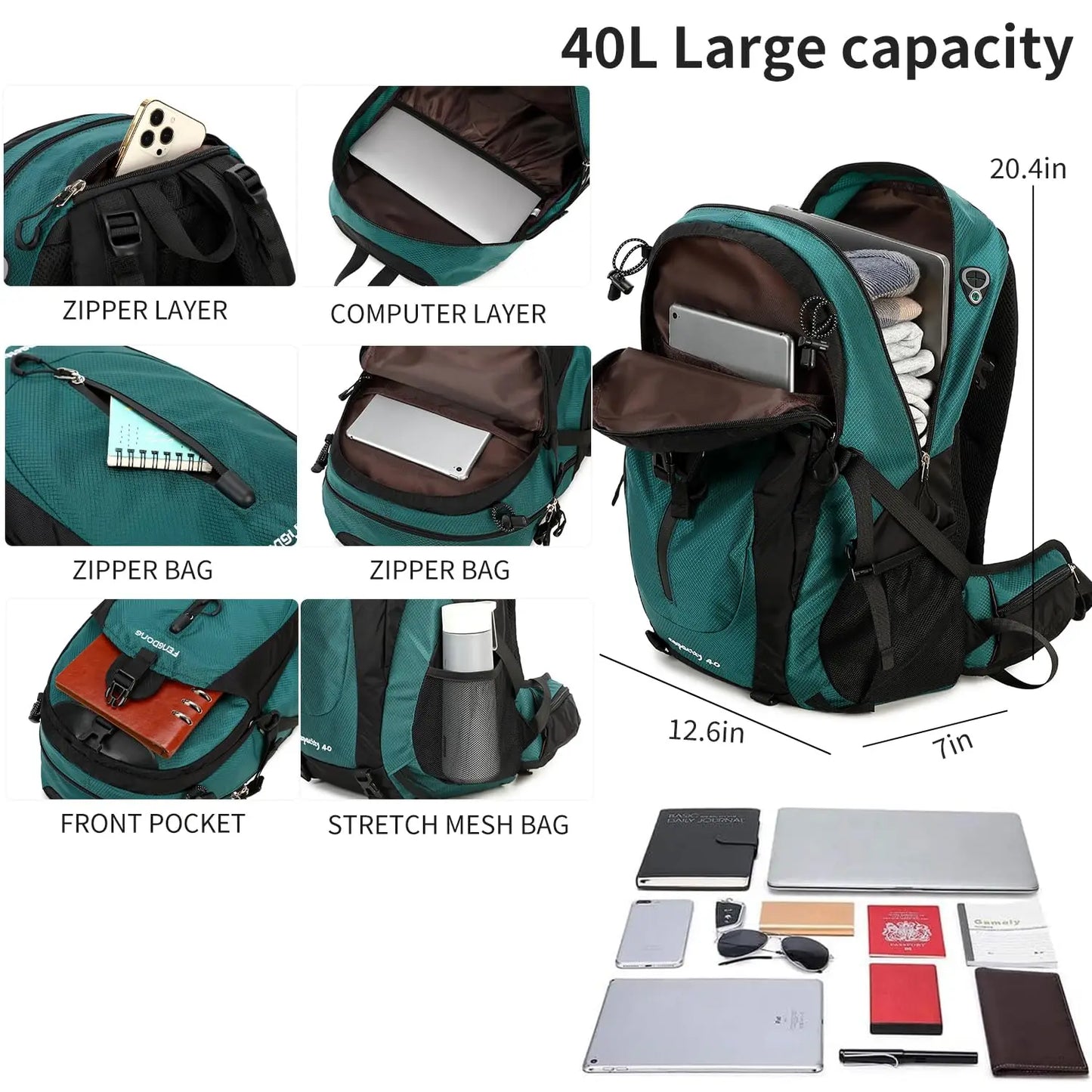 40L Waterproof Lightweight Hiking Backpack Camping Backpack Travel Backpack for Men Women